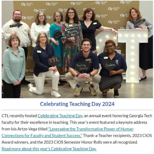A screenshot from the April 1, 2024, newsletter showing a photo from Celebrating Teaching Day.