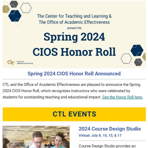A screenshot from the May 28, 2024, newsletter showing the headline " Spring 2024 CIOS Honor Roll." 