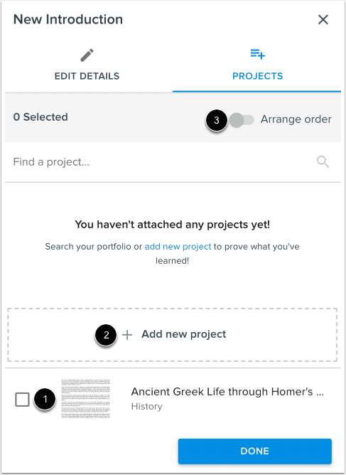 screenshot of adding a project