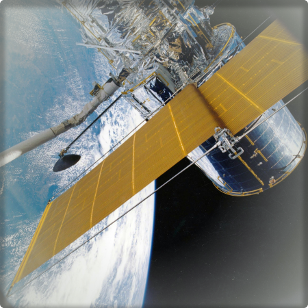 A photo of the International Space Station orbiting the Earth.