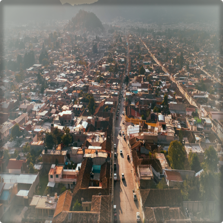 Aerial photo of a city in Mexico.