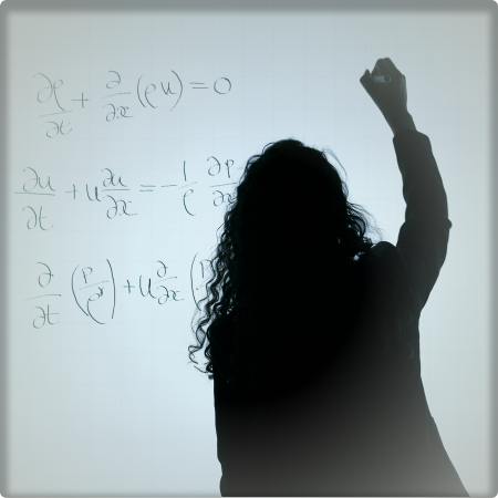 Women writing equations on a white board