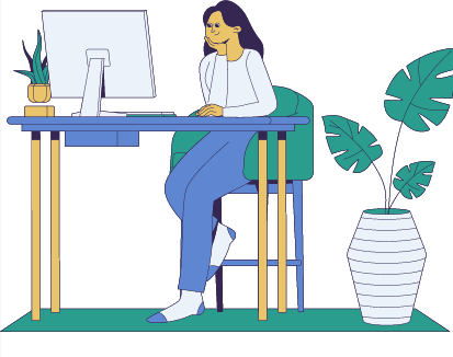 Digital drawing of lady sitting at a computer